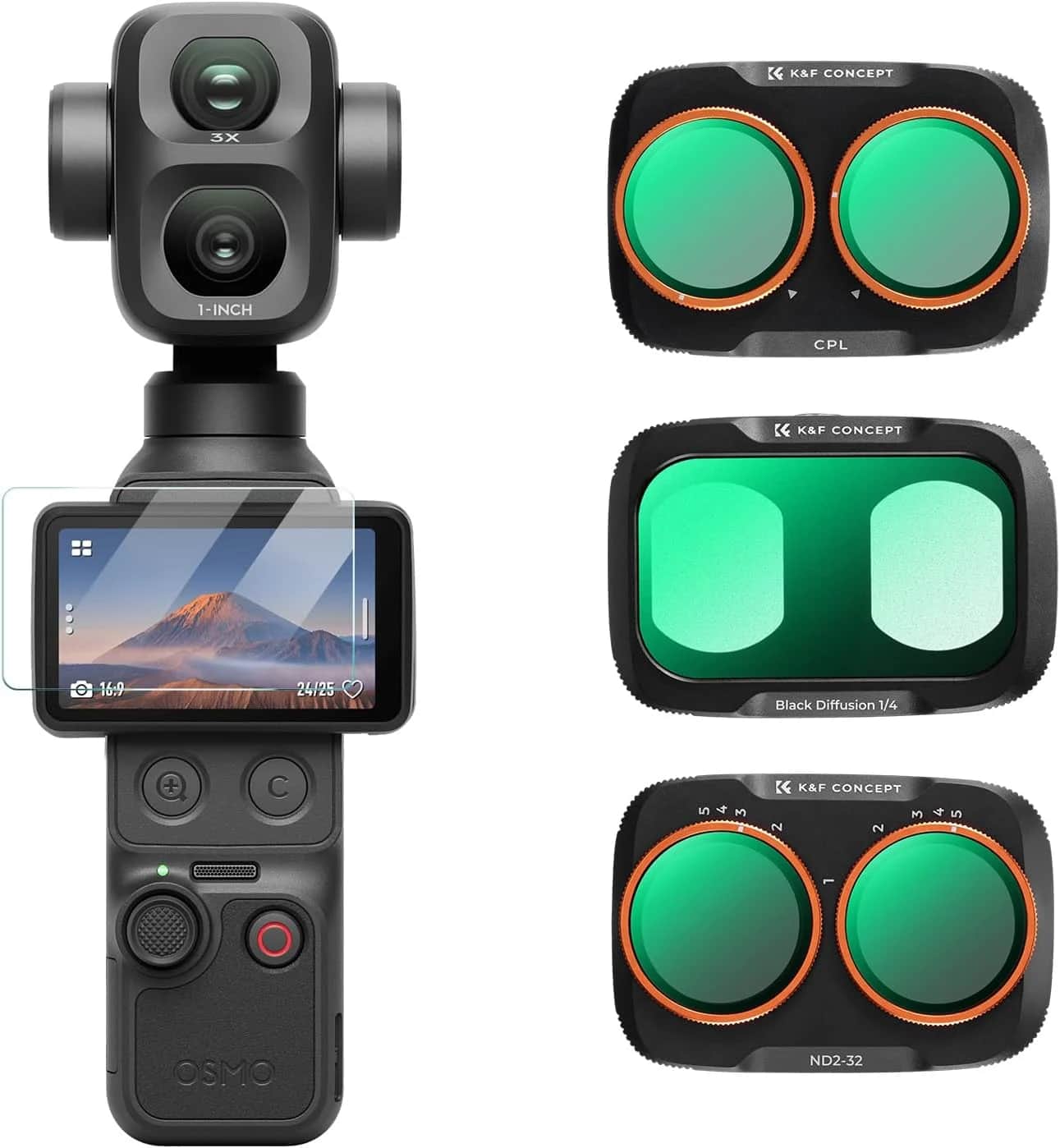 K&F Concept DJI Osmo Pocket 4P CPL + Black Diffusion 1/4 + ND2-32 Filter Kit