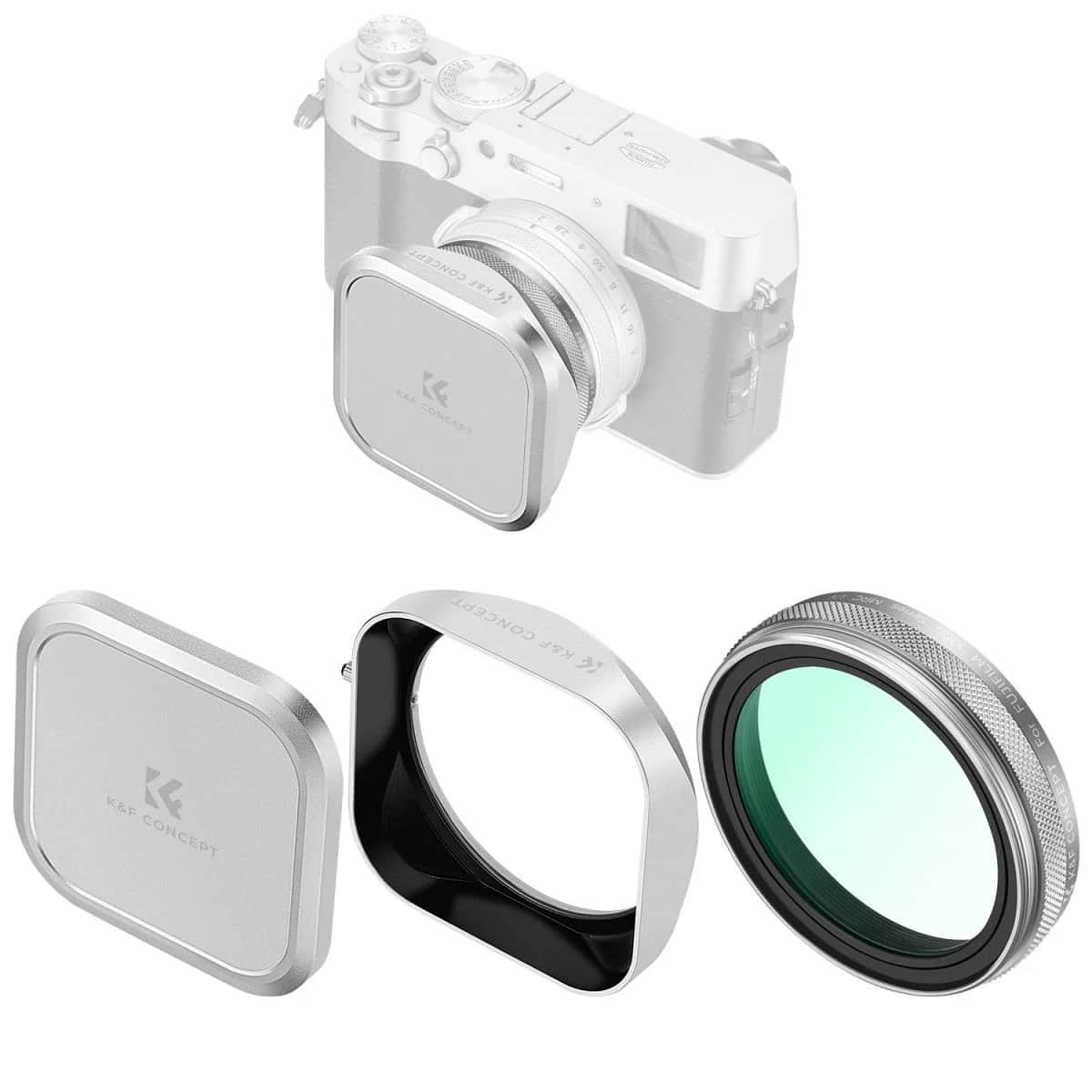 K&F Concept Fuji X100, X100F, X100S, X100T, X100V, X100VI Nano X MCUV Filter Kit with Lens Hood and Lens Caps