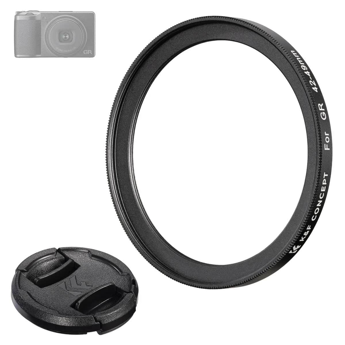 K&F Concept Ricoh GR 42-49mm Adapter Ring + Lens Cap Set