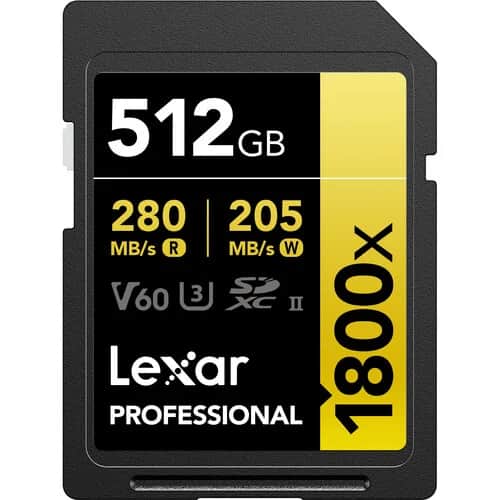 Lexar 512 GB Professional 1800x V60 UHS-II SDXC GOLD Series Memory Card