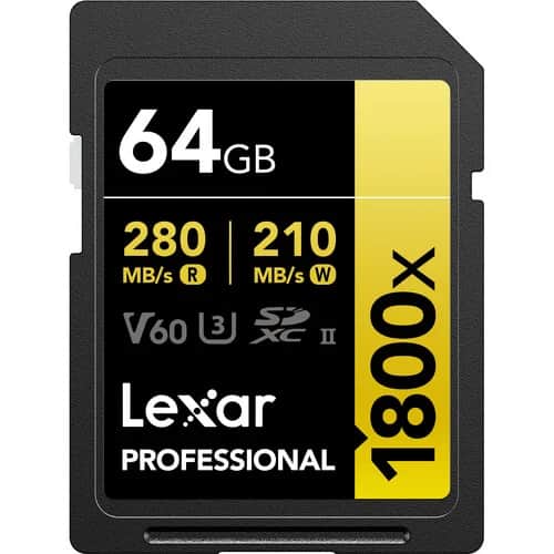 Lexar 64 GB Professional 1800x V60 UHS-II SDXC GOLD Series Memory Card