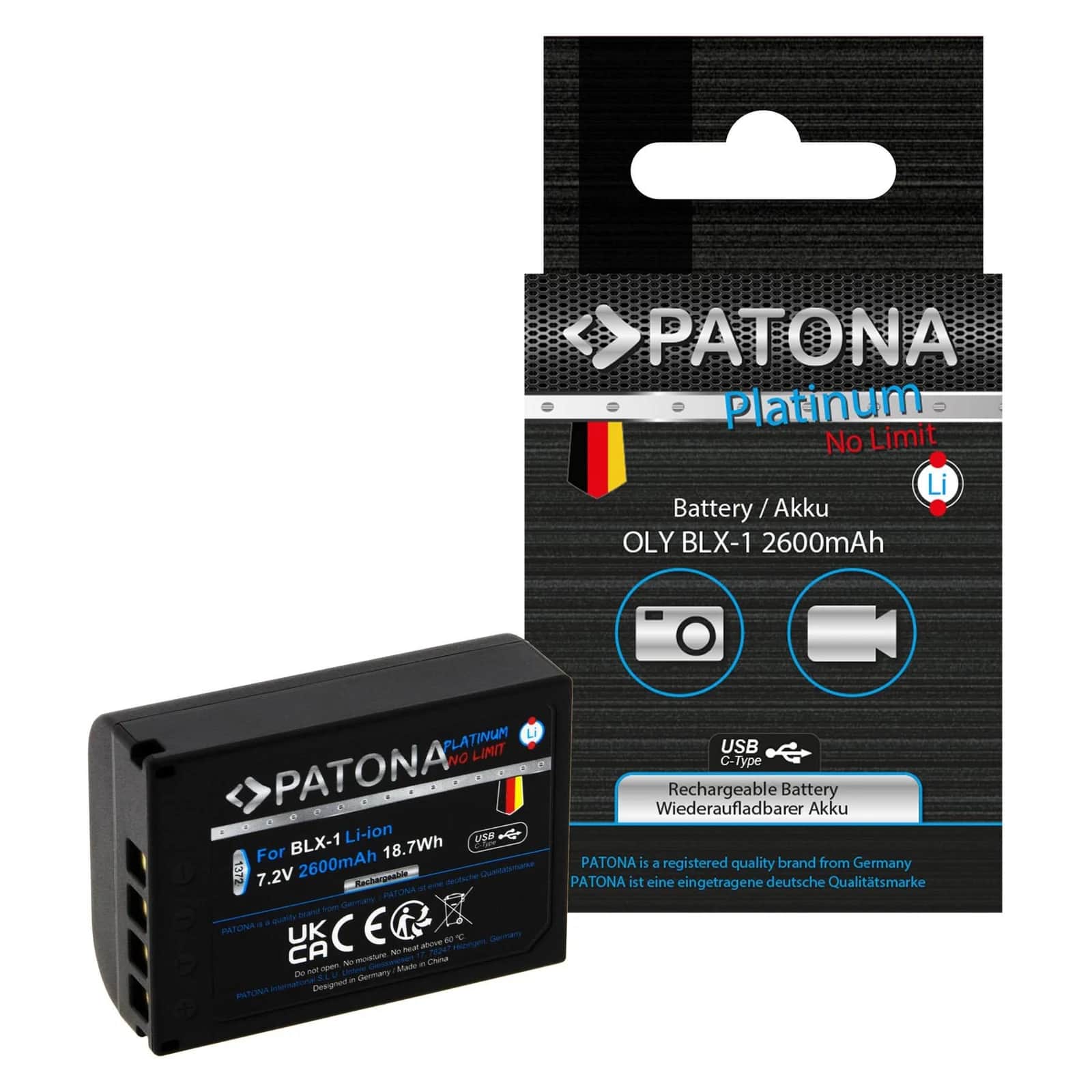 PATONA 1372 Platinum Battery with USB-C Input OM SYSTEM BLX-1 OM-1 / OM-1 MARK 2